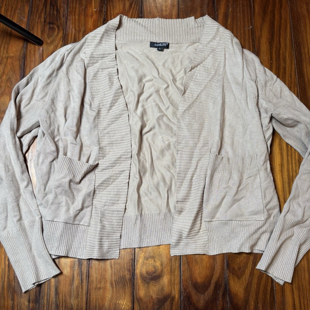 Aamilife Light Brown Open Front Cardigan Shrug Sweater Sz L A2163